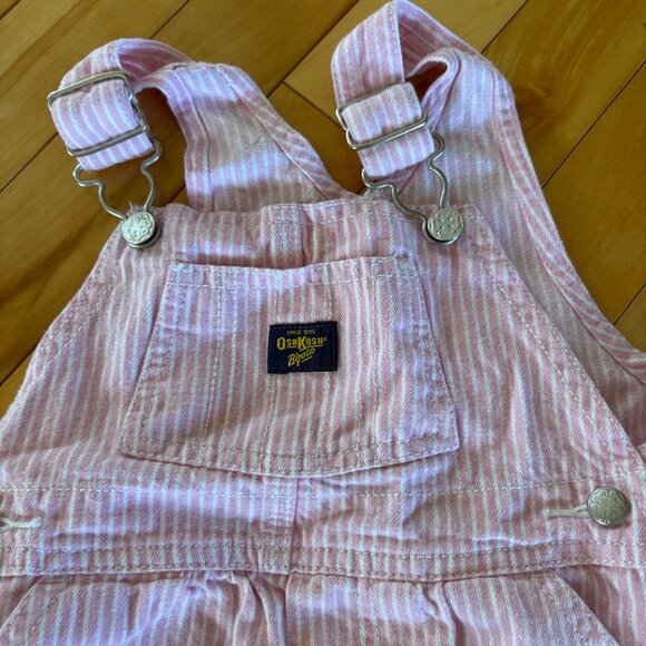 OshKosh B'gosh Light Pink Striped Overalls Vintage? Toddler Size 24 months - Picture 1 of 11
